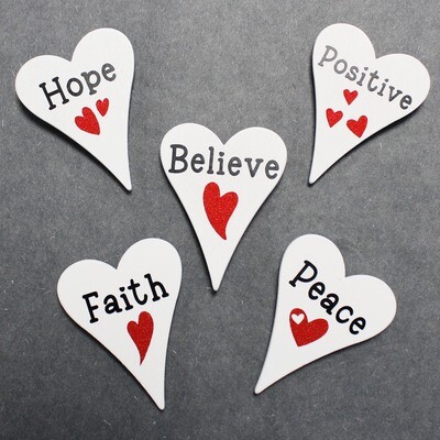 Wooden Heart Magnets - Hope Believe Positive Faith &amp; Peace