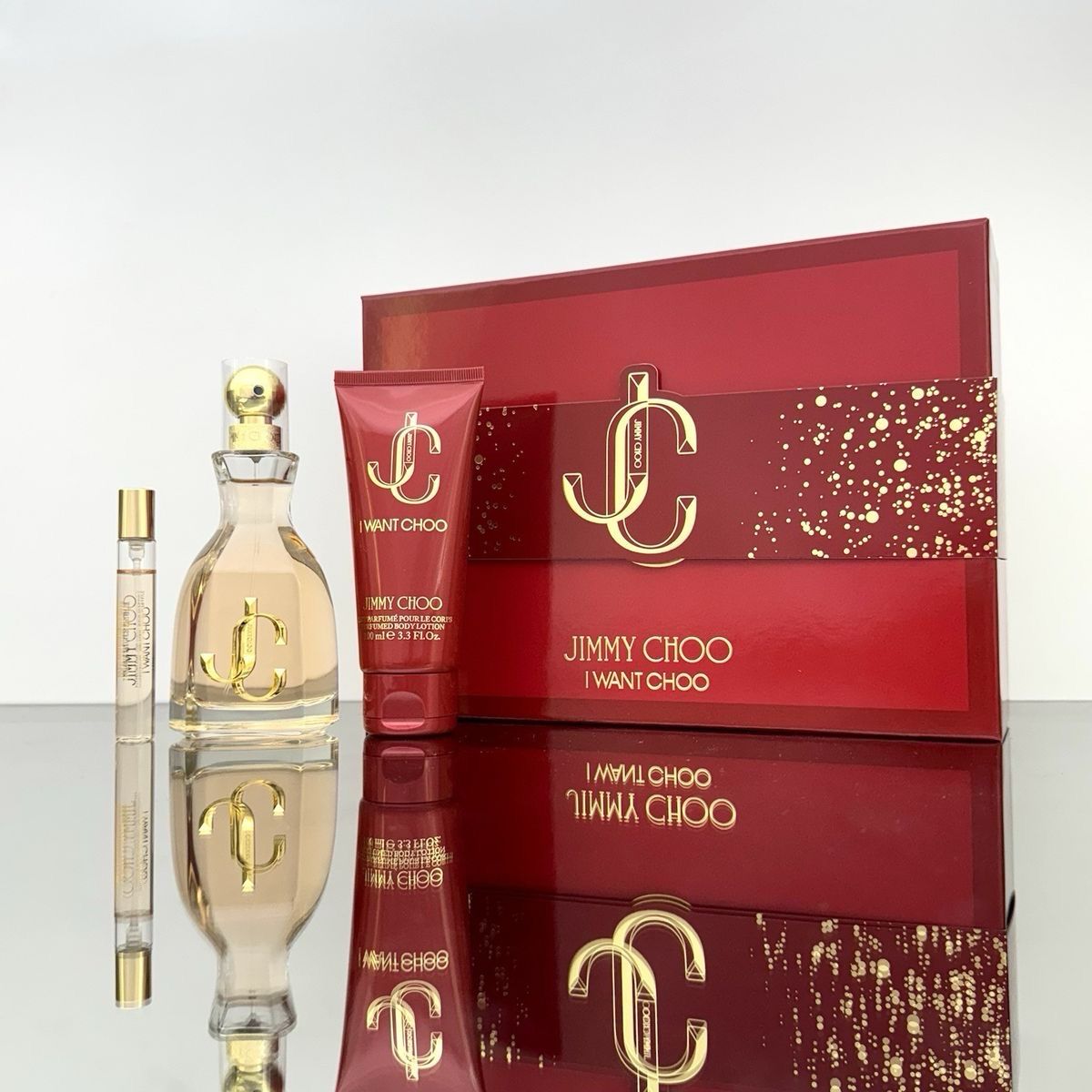 I WANT CHOO by JIMMY CHOO 3Pcs Gift Set ( 3.4oz EDP Spray +0.25oz Mini EDP Spray +3.4oz B/L ) for WOMEN 