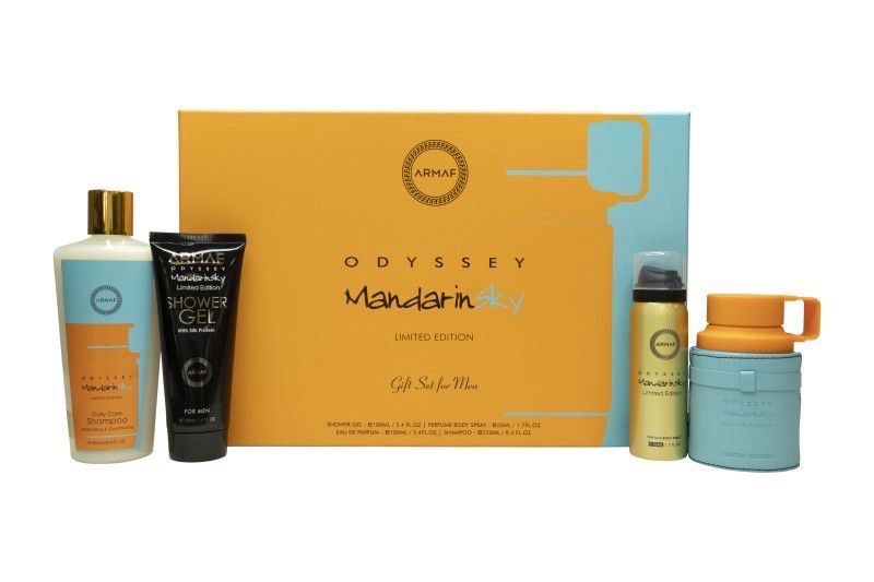 Armaf Odyssey Mandarin Sky 4pc Set ( 3.4oz EDP Spray + 3.4oz S/G + 1.7oz B/L + 8.4oz Shampoo ) for MEN