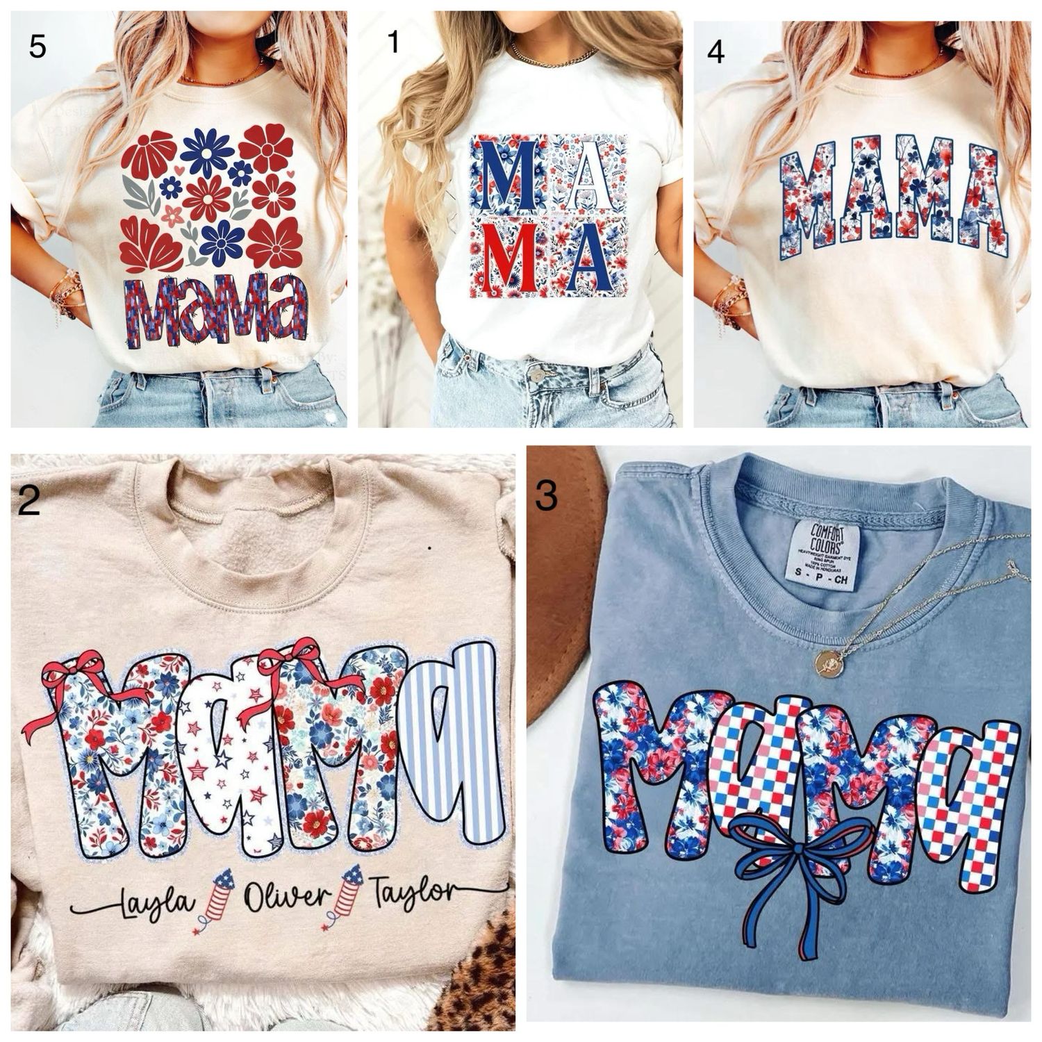 Red, White, & Blue Floral Mama