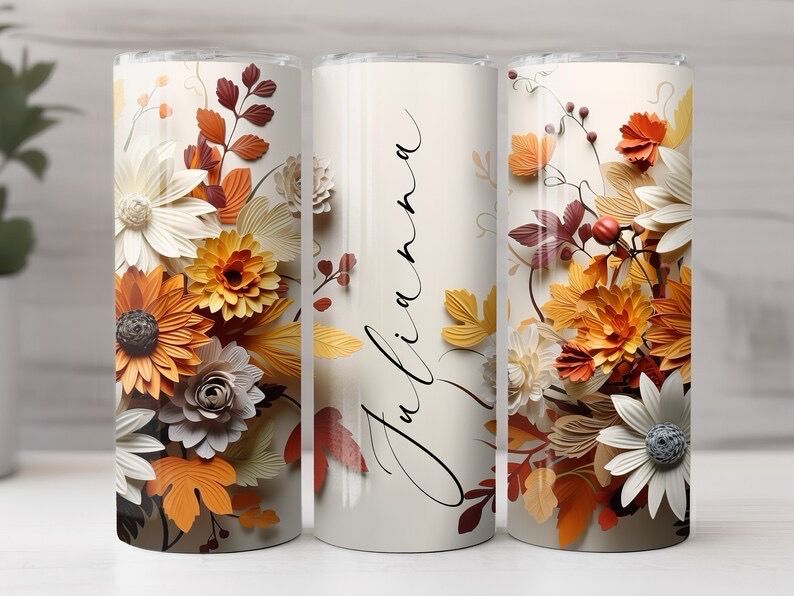 Personalized Autumn Floral Tumbler