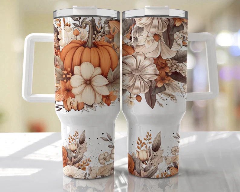 Floral Pumpkin 40 Oz Tumbler
