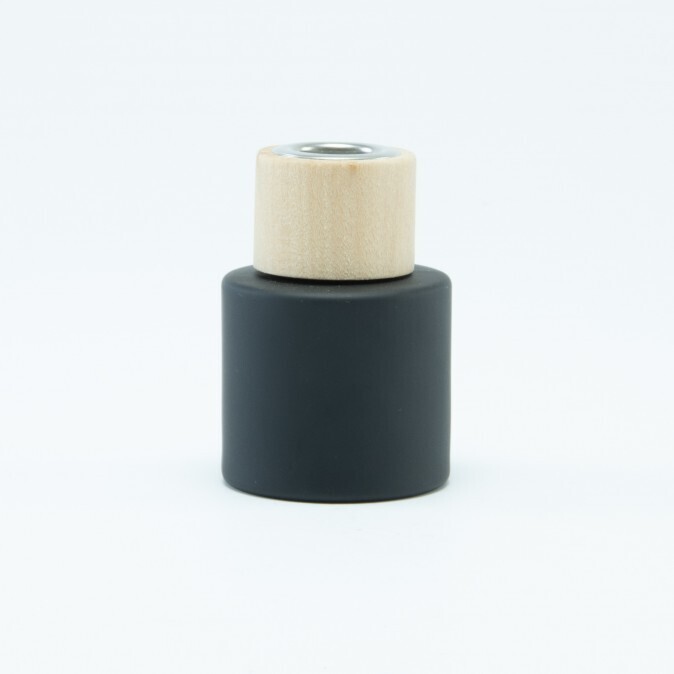 Parfumflesje Cylinder Zwart Met Houten Schroefdop - 50 Ml