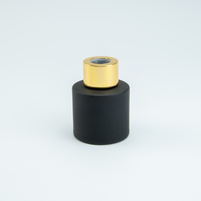 Parfumflesje Cylinder Zwart Met Gouden Schroefdop - 50 Ml