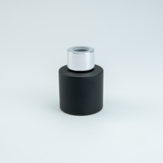 Parfumflesje Cylinder Zwart Met Zilveren Schroefdop - 50 Ml