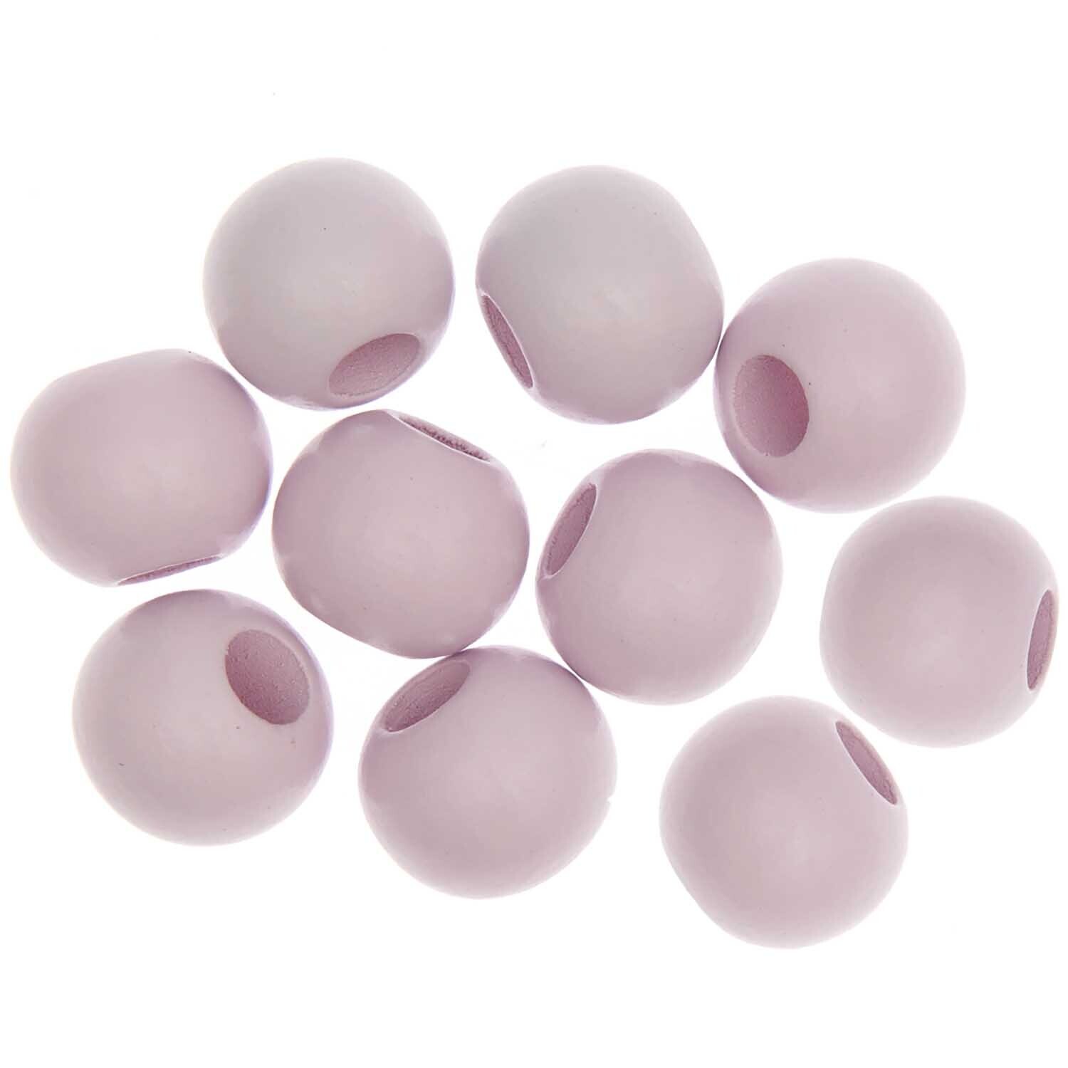 Macramé beads, wood, pink, Ø20mm, 10 pcs