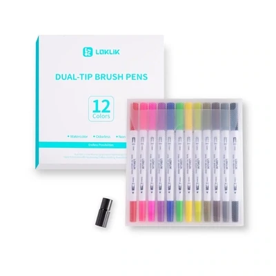 LOKLIK Dual Tip Brush Pens 12 Colors