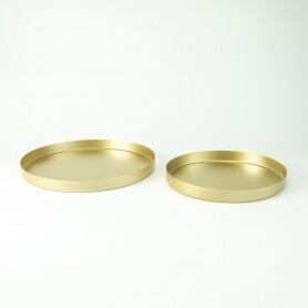 Set van 2 metalen dienbladen rond - Goud