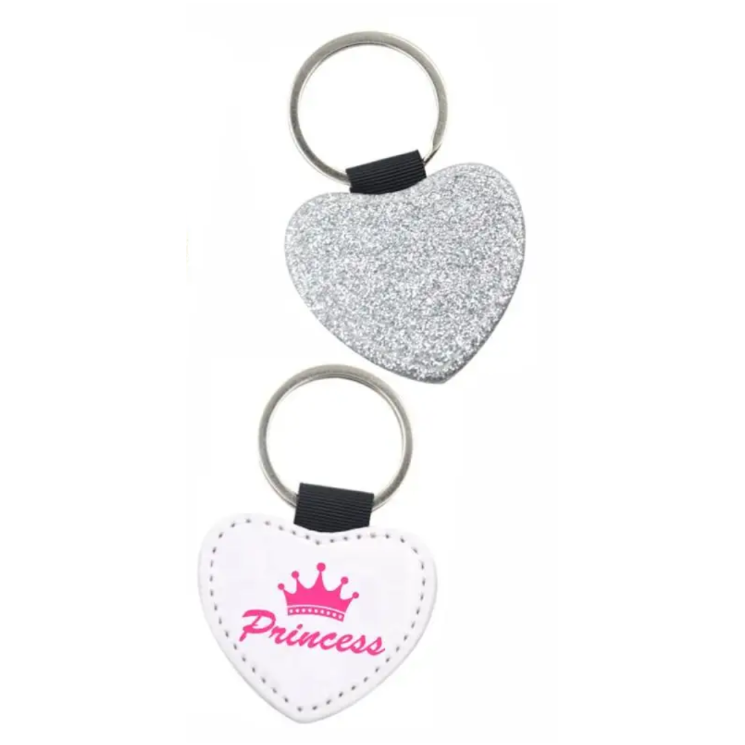 Sublimation PU Key Ring Glitter Heart - Silver