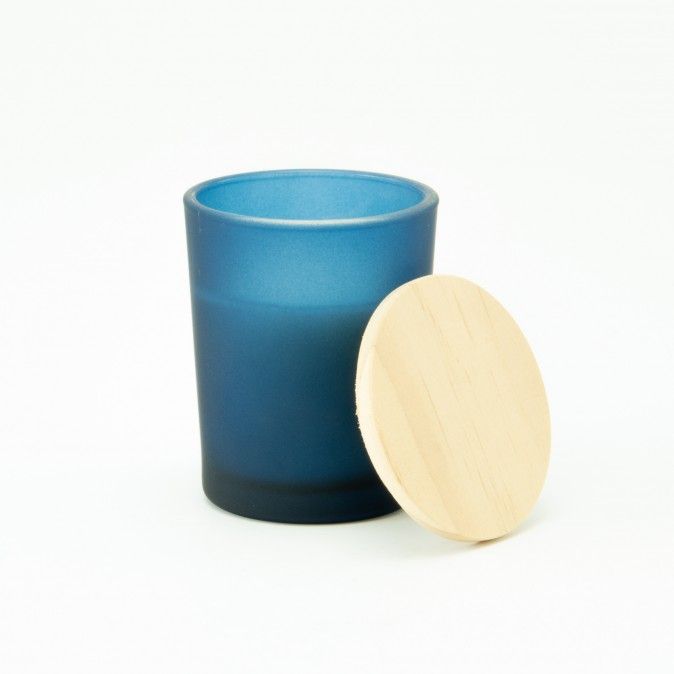 Geurkaarsje Met Houten Deksel - Frosted Marineblauw