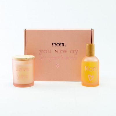 Luxegiftbox geurkaars &amp; roomspray gevuld - frosted blush
