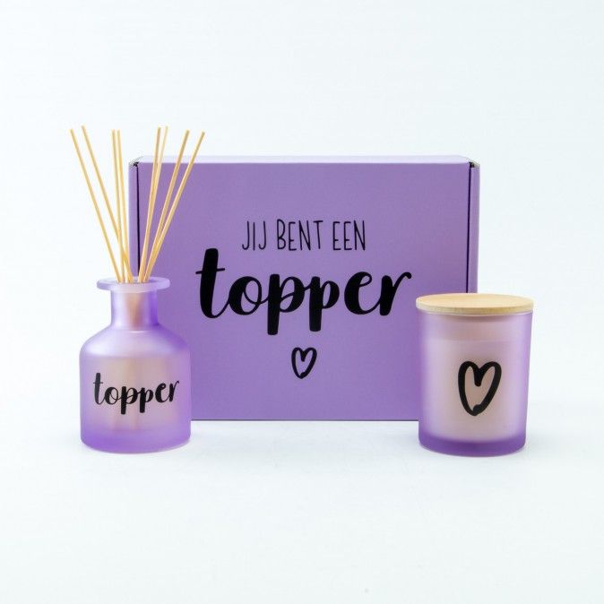 Luxegiftbox geurkaars &amp; diffuser gevuld - frosted lila