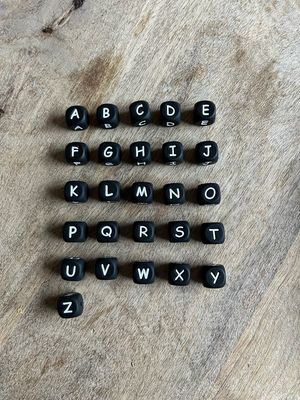 Silicone letterkralen volledig alfabet zwart 10mm Silicone letterkralen volledig alfabet zwart 10mm