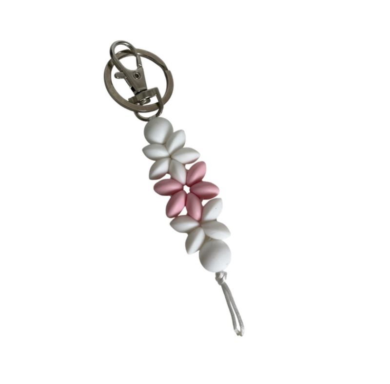 Sleutelhanger bloemen wit/babyroze