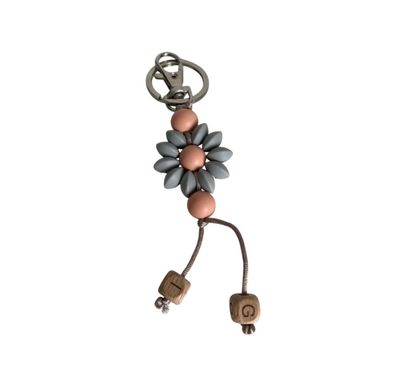 Sleutelhanger bloem grijs/peach Sleutelhanger bloem grijs/peach