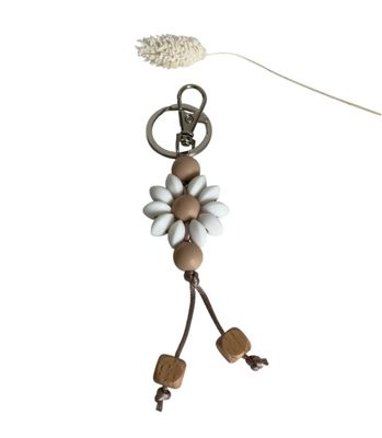 Sleutelhanger bloem wit/donkerbeige Sleutelhanger bloem wit/donkerbeige