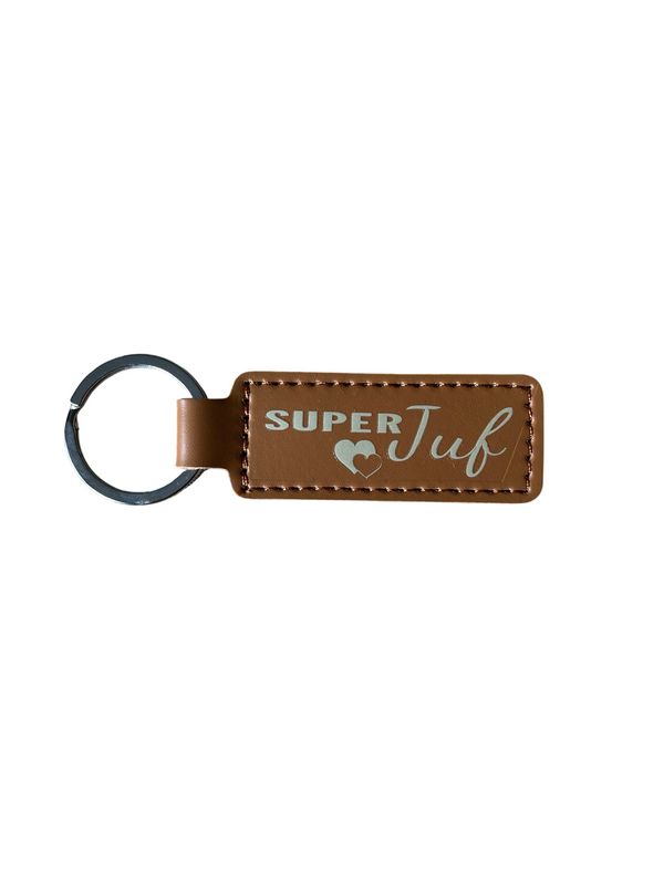 Sleutelhanger tag ‘Super juf’ bruin