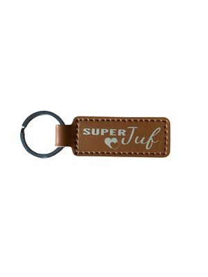 Sleutelhanger tag ‘Super juf’ bruin
