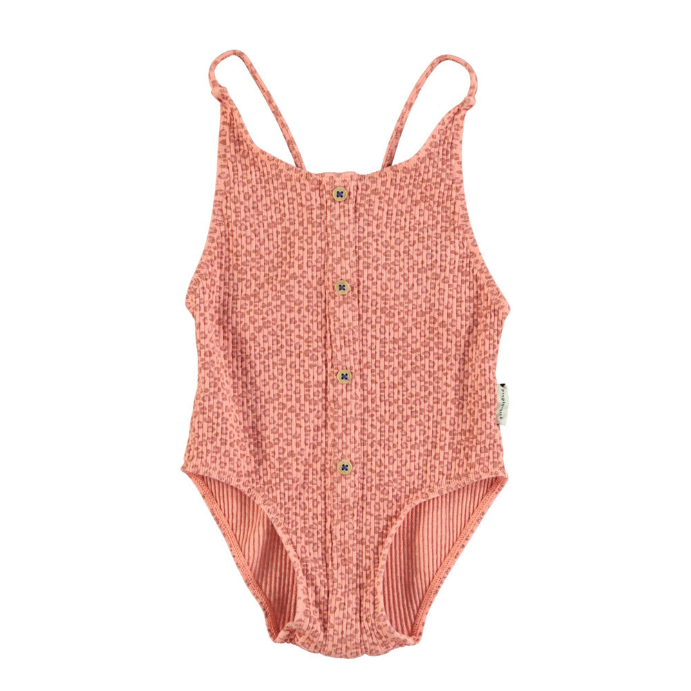 PIUPIUCHICK swimsuit w/ buttons | coral w/ animal print