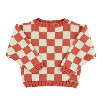 PIUPIUCHICK knitted sweater | ecru & terracotta checkered