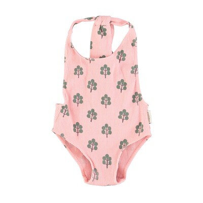 PIUPIUCHICK swimsuit w/ back bow | pink w/ green trees