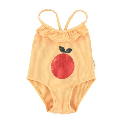 PIUPIUCHICK swimsuit w/ ruffles | peach w/ apple print