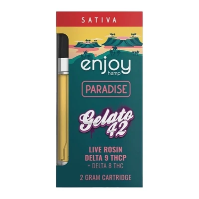 Enjoy: Paradise Delta 9 THCp + Delta 8 THC Live Rosin Gelato 42 Vape Cartridge