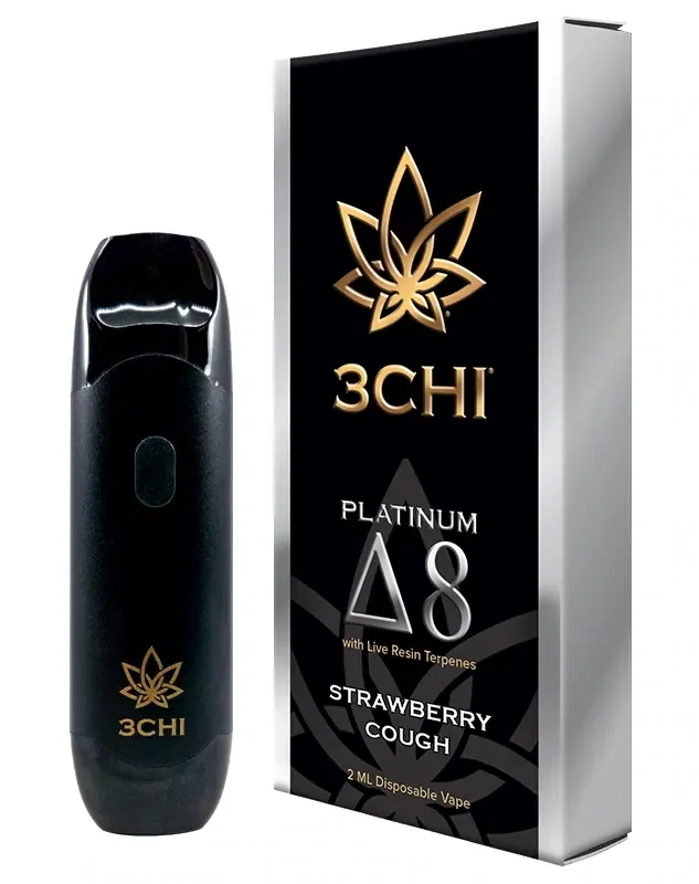 3Chi: Live Resin Strawberry Cough Platinum Delta 8 THC Disposable Vape 2g