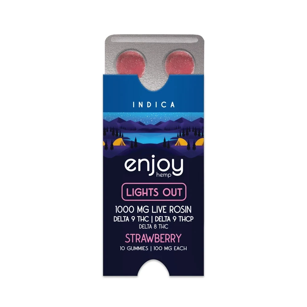Enjoy: 100mg THC + THCp Live Rosin Lights Out Gummies - Strawberry