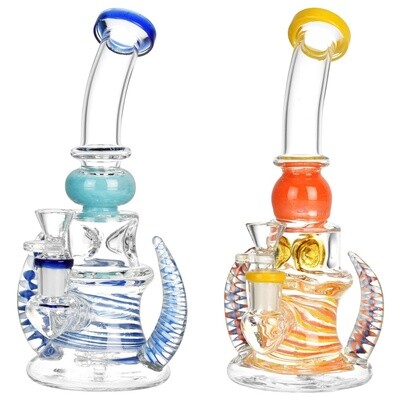 DNA Spiral Horned Bent Neck Water Pipe | 9" | 14mm F | Colors Vary