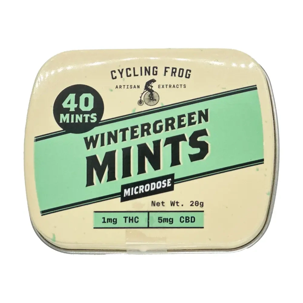 Cycling frog Wintergreen mints 1mg THC 5mg CBD Microdose