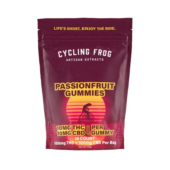 Cycling Frog: Passionfruit Gummies - 10mg THC + 10mg CBD