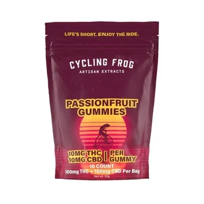 Cycling Frog: Passionfruit Gummies - 10mg THC + 10mg CBD