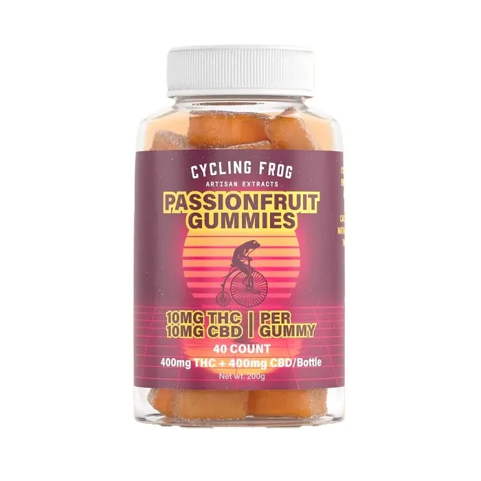 Cycling Frog: Passionfruit Gummies - 10mg THC + 10mg CBD, Size: 40ct