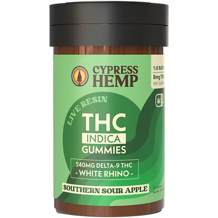 Cypress Hemp: Live Resin White Rhino 8mg THC Southern Green Apple  Indica - 30ct