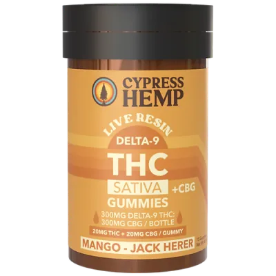 Cypress Hemp: Live Resin 1:1 THC & CBG Sativa Mango Gummies