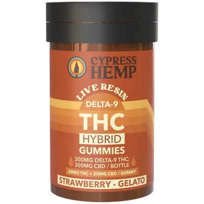 Cypress Hemp: Live Resin 1:1 THC & CBD Hybrid Strawberry Gummies