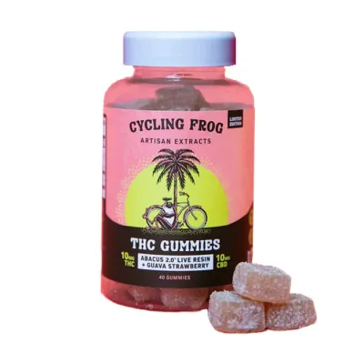 Cycling Frog: Live Resin Guava Strawberry Gummies - 10mg THC + 10mg CBD 40ct
