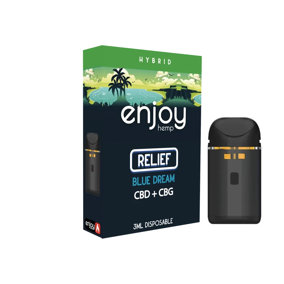 Enjoy: Live Rosin Relief CBD + CBG 3g Disposable Vape- Blue Dream