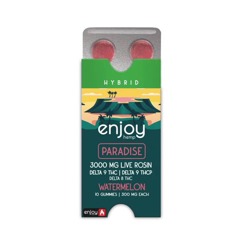 Enjoy: 300mg THC + THCp Live Rosin Paradise Gummies- Watermelon