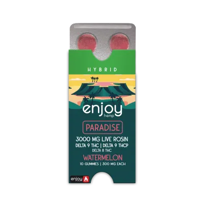 Enjoy: 300mg THC + THCp Live Rosin Paradise Gummies- Watermelon