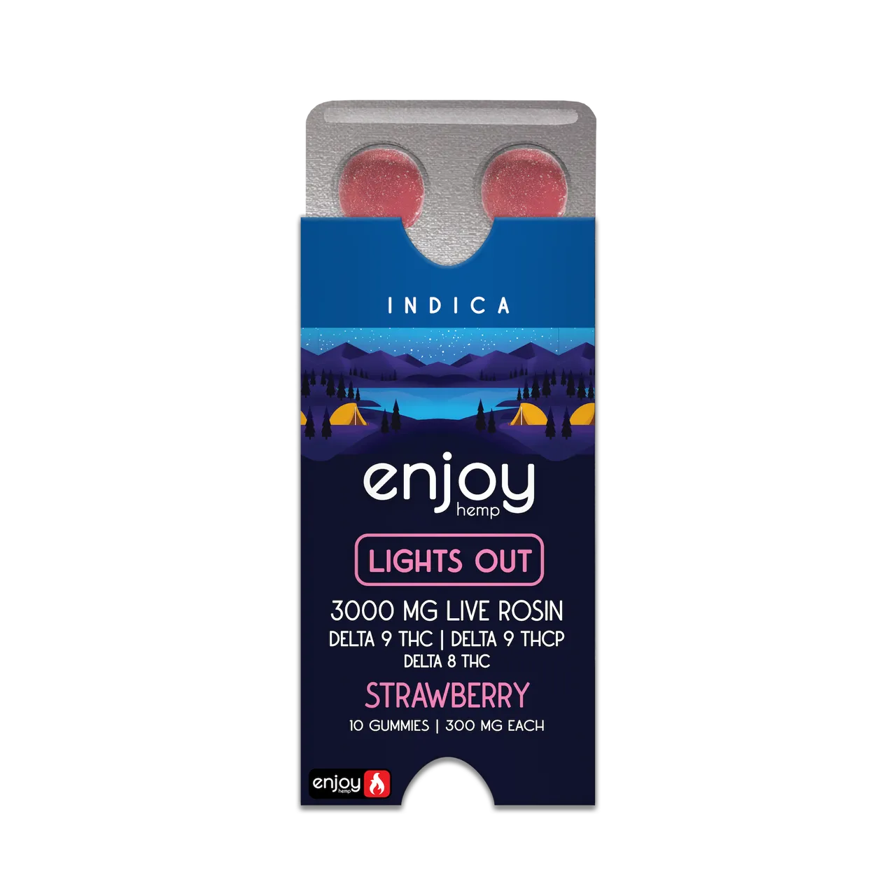 Enjoy: 300mg THC + THCp Live Rosin Lights Out Gummies- Strawberry