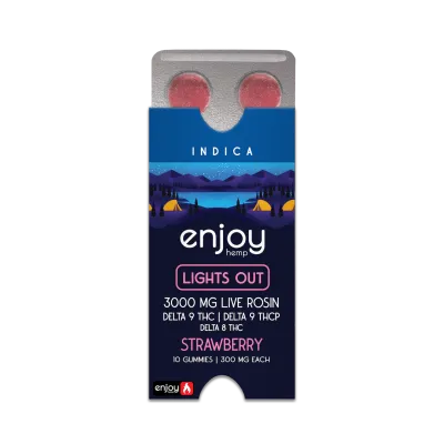 Enjoy: 300mg THC + THCp Live Rosin Lights Out Gummies- Strawberry