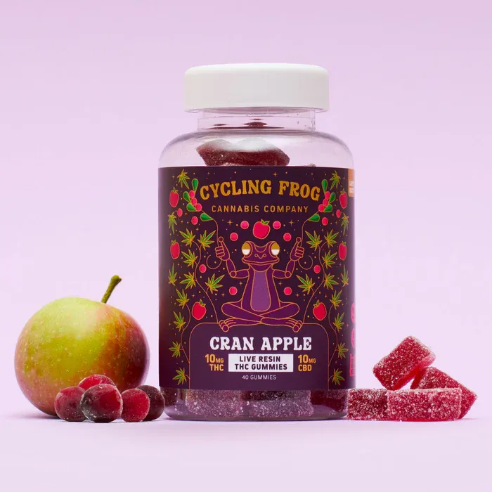 Cycling Frog: Live Resin Cran Apple Gummies, 10mg THC + 10mg CBD