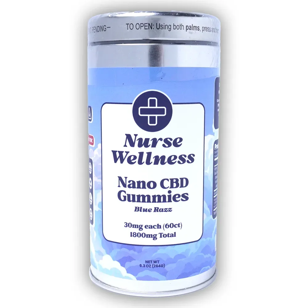 Nurse Wellness: Broad Spectrum Nano CBD 30mg Blue Raspberry 60 count