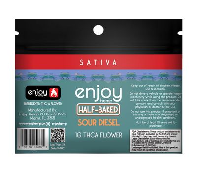 Enjoy: Half Baked Sour Diesel 1g Sativa THCa Flower