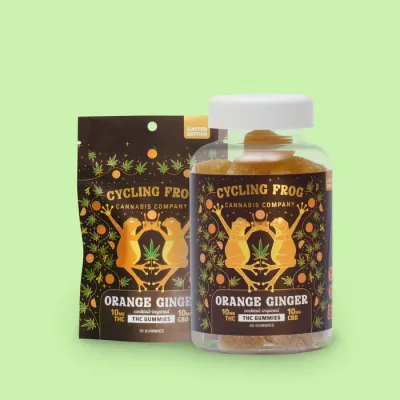 Cycling Frog: Orange Ginger 10mg THC + 10mg CBD Gummies