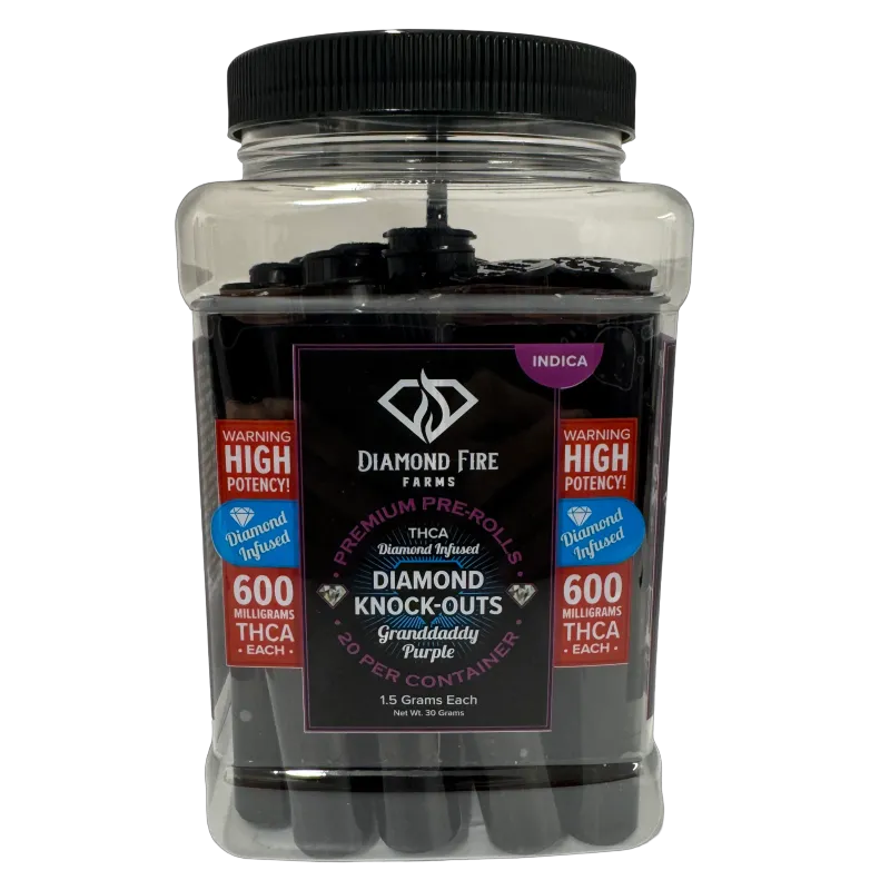 Diamond Fire Farms: Diamond Knockout Granddaddy Purple Indica THCa 1.5g Prerolls / 20 count