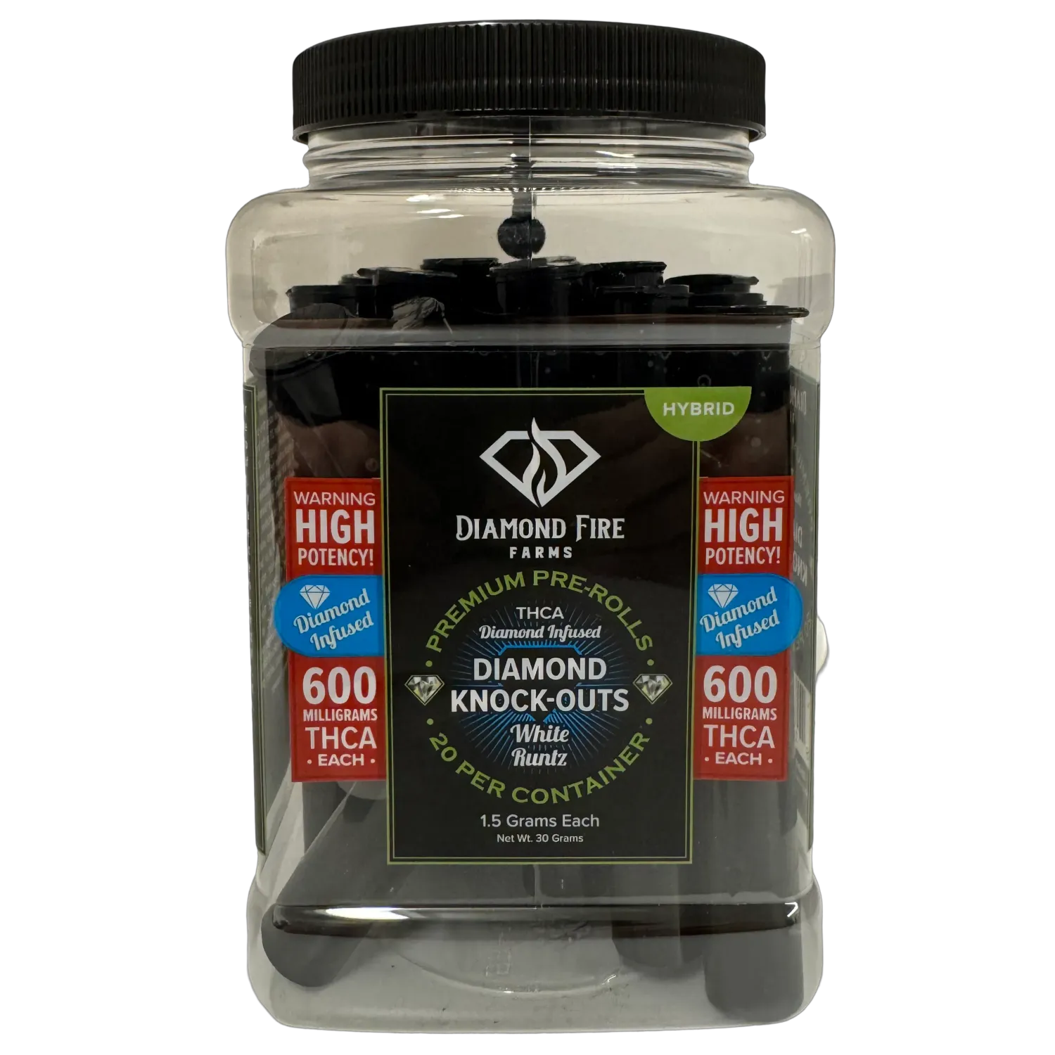 Diamond Fire Farms: Diamond Knockout White Runtz Hybrid THCa 1.5g Prerolls / 20 count