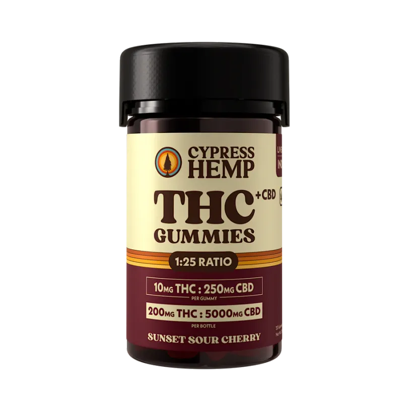 Cypress Hemp: Sunset Sour Cherry Indica 10mg THC Gummies
